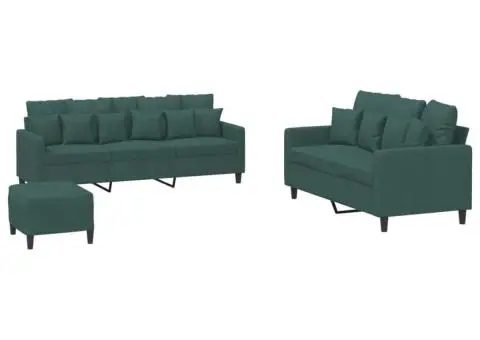 Set de canapele cu perne, 3 piese, verde închis, catifea - 2/5