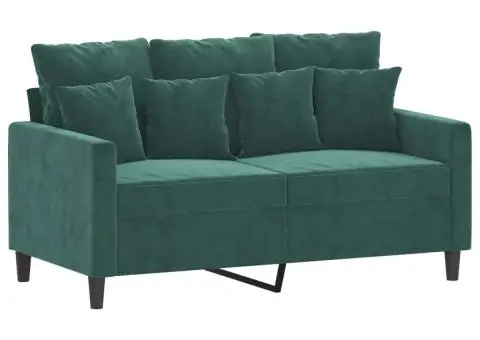 Set de canapele cu perne, 3 piese, verde închis, catifea - 3/5