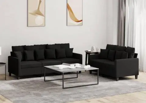 Set de canapele cu perne, 2 piese, negru, textil - 1/5
