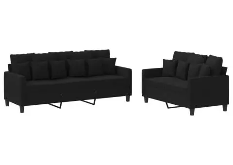 Set de canapele cu perne, 2 piese, negru, textil - 2/5