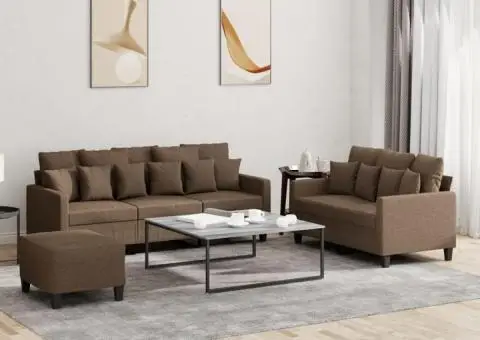 Set de canapele cu perne, 3 piese, maro, textil - 1/5