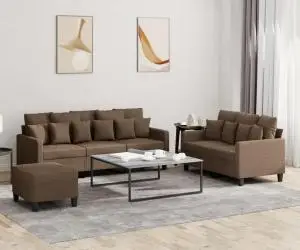 vidaXL Set de canapele cu perne, 3 piese, maro, textil