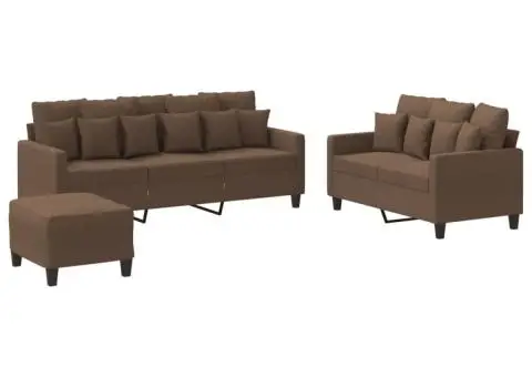 Set de canapele cu perne, 3 piese, maro, textil - 2/5