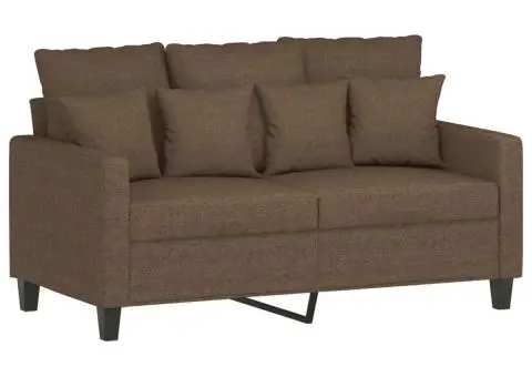 Set de canapele cu perne, 3 piese, maro, textil - 3/5