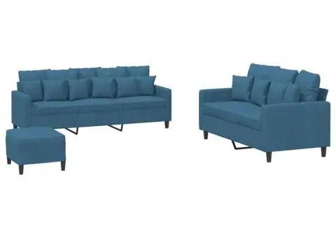 Set de canapele cu perne, 3 piese, albastru, catifea - 2/5