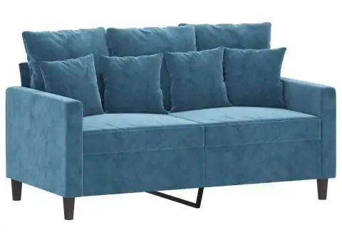 Set de canapele cu perne, 3 piese, albastru, catifea - 3/5