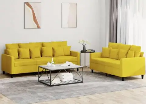 Set de canapele cu perne, 2 piese, galben, catifea - 1/5