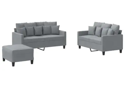 Set de canapele cu perne, 3 piese, gri deschis, textil - 2/5