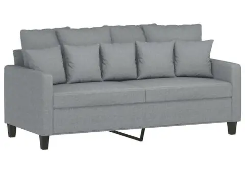 Set de canapele cu perne, 3 piese, gri deschis, textil - 4/5