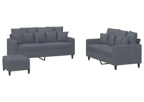 Set de canapele cu perne, 3 piese, gri închis, catifea - 2/5