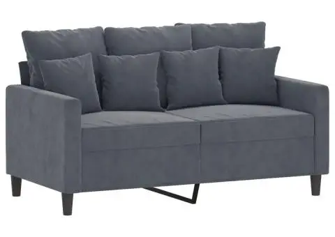 Set de canapele cu perne, 3 piese, gri închis, catifea - 3/5