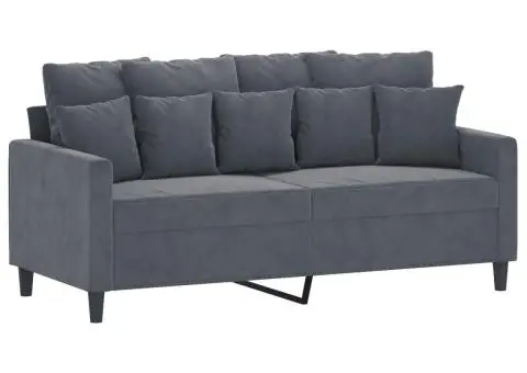 Set de canapele cu perne, 3 piese, gri închis, catifea - 4/5