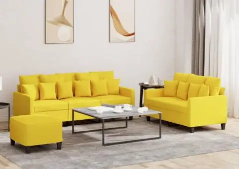 Set de canapele cu perne, 3 piese, galben deschis, textil - 1/5