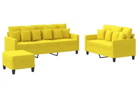 Set de canapele cu perne, 3 piese, galben deschis, textil - 2/5