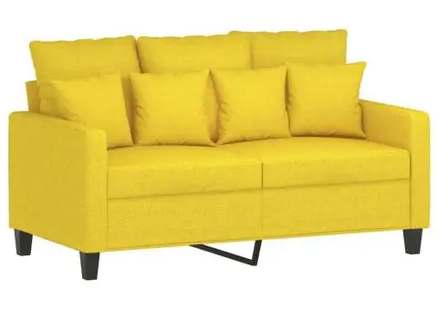 Set de canapele cu perne, 3 piese, galben deschis, textil - 3/5