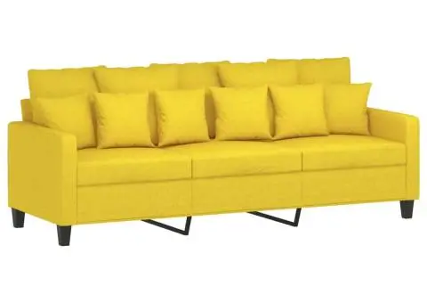 Set de canapele cu perne, 3 piese, galben deschis, textil - 4/5