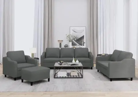 Set de canapele cu perne, 4 piese, gri închis, textil - 1/5