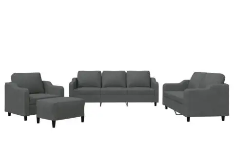 Set de canapele cu perne, 4 piese, gri închis, textil - 2/5