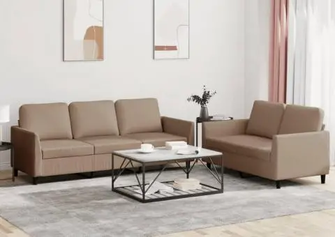 Set de canapele cu perne, 2 piese, cappuccino, piele ecologică - 1/5