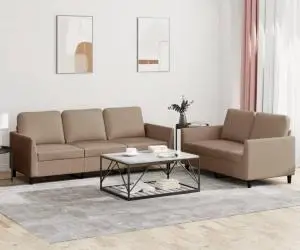 vidaXL Set de canapele cu perne, 2 piese, cappuccino, piele ecologică