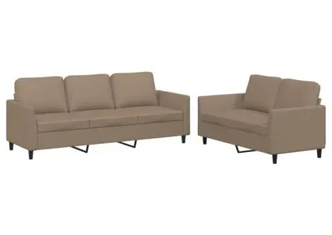 Set de canapele cu perne, 2 piese, cappuccino, piele ecologică - 2/5