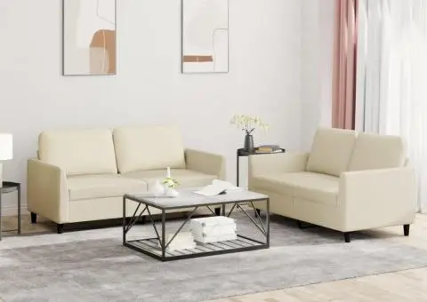 Set de canapele cu perne, 2 piese, crem, piele ecologică - 1/5