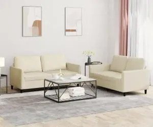 vidaXL Set de canapele cu perne, 2 piese, crem, piele ecologică
