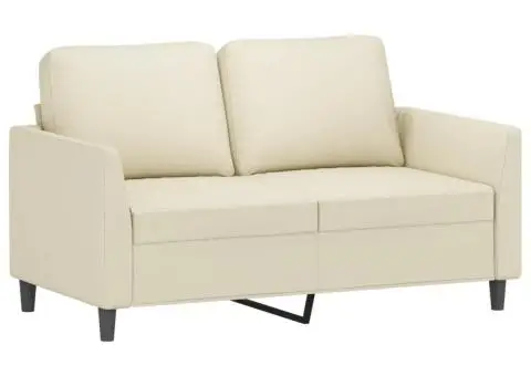 Set de canapele cu perne, 2 piese, crem, piele ecologică - 3/5