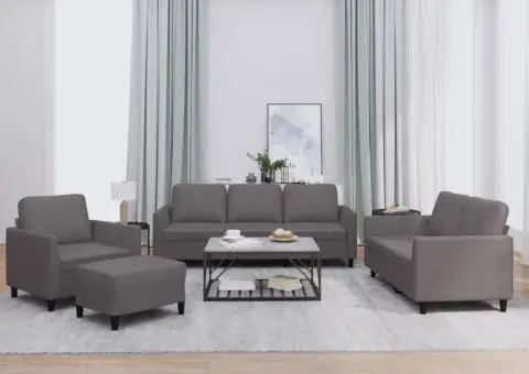 Set de canapele cu perne, 4 piese, gri, piele ecologică - 1/5