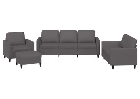 Set de canapele cu perne, 4 piese, gri, piele ecologică - 2/5