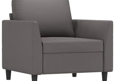 Set de canapele cu perne, 4 piese, gri, piele ecologică - 3/5