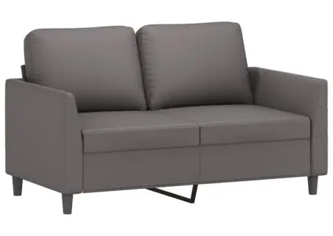 Set de canapele cu perne, 4 piese, gri, piele ecologică - 4/5