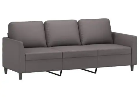 Set de canapele cu perne, 4 piese, gri, piele ecologică - 5/5