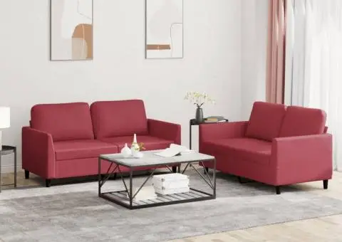 Set de canapele cu perne, 2 piese, roșu vin, piele ecologică - 1/5