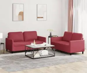 vidaXL Set de canapele cu perne, 2 piese, roșu vin, piele ecologică