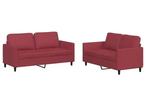 Set de canapele cu perne, 2 piese, roșu vin, piele ecologică - 2/5