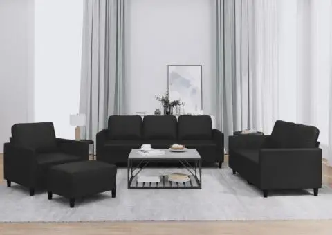 Set de canapele cu perne, 4 piese, negru, piele ecologică - 1/5