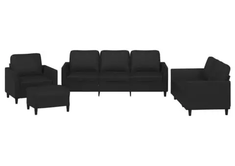 Set de canapele cu perne, 4 piese, negru, piele ecologică - 2/5