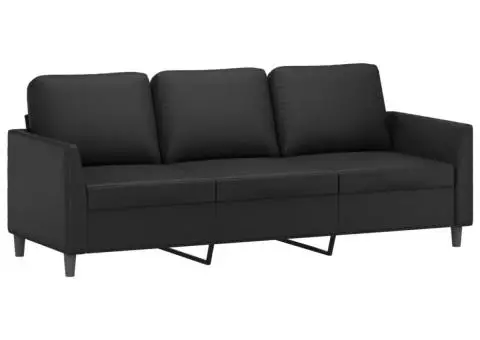 Set de canapele cu perne, 4 piese, negru, piele ecologică - 5/5