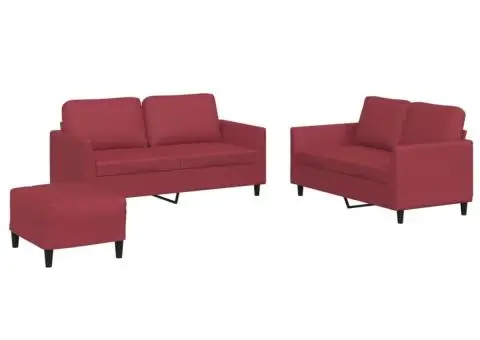 Set de canapele cu perne, 3 piese, roșu vin, piele ecologică - 2/5