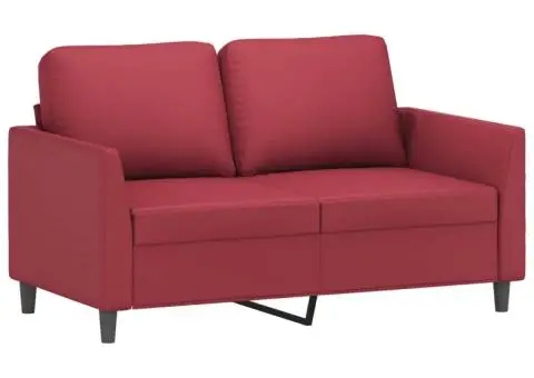 Set de canapele cu perne, 3 piese, roșu vin, piele ecologică - 3/5