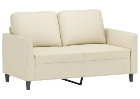 Set de canapele cu perne, 3 piese, crem, piele ecologică - 3/5