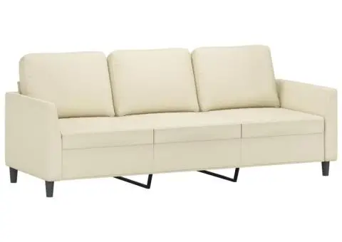 Set de canapele cu perne, 3 piese, crem, piele ecologică - 4/5