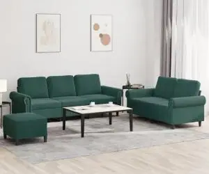 vidaXL Set de canapele cu perne, 3 piese, verde închis, catifea