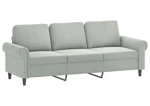 Set de canapele cu perne, 3 piese, gri deschis, catifea - 4/5