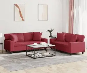 vidaXL Set de canapele cu perne, 2 piese, roșu vin, piele ecologică