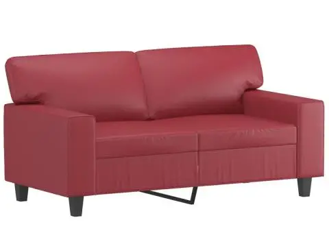 Set de canapele cu perne, 2 piese, roșu vin, piele ecologică - 3/5
