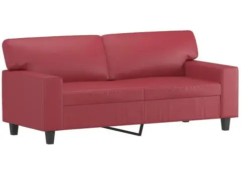 Set de canapele cu perne, 2 piese, roșu vin, piele ecologică - 4/5