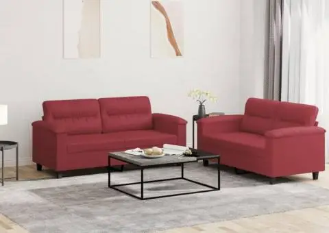 Set de canapele cu perne, 2 piese, roșu vin, piele ecologică - 1/5