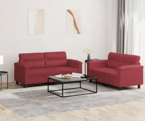 vidaXL Set de canapele cu perne, 2 piese, roșu vin, piele ecologică